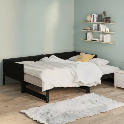 Dnevni ležaj na izvlačenje 2x(90x200) cm crni od borovine - Crna 90 x 200 cm Cijena