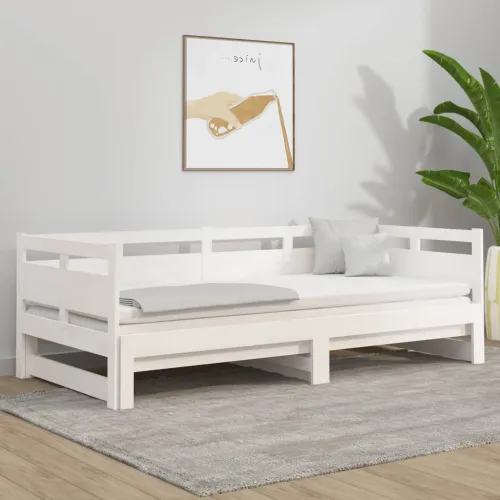 Dnevni ležaj na izvlačenje bijeli 2x(90x200)cm masivna borovina - Bijela 90 x 200 cm Cijena