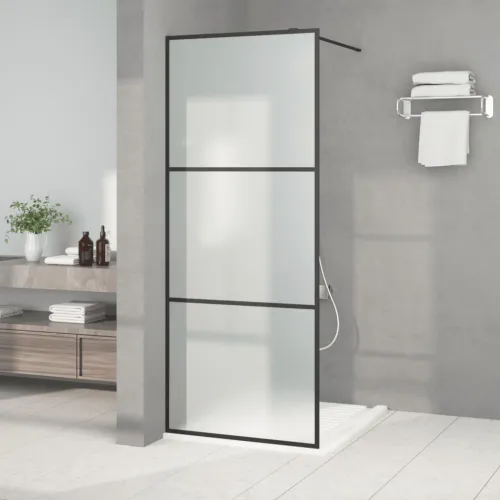 Pregrada za tuš crna 80 x 195 cm s mutnim staklom ESG - Crna 80 x 195 cm Matirano Cijena