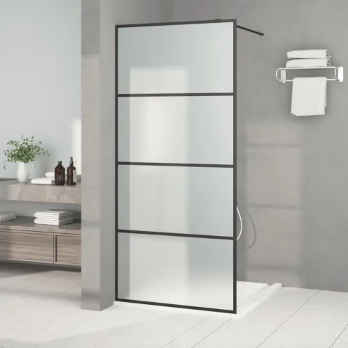Pregrada za tuš crna 90 x 195 cm s mutnim staklom ESG - Crna 90 x 195 cm Matirano Cijena