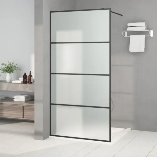 Pregrada za tuš crna 100 x 195 cm s mutnim staklom ESG - Crna 100 x 195 cm Matirano Cijena