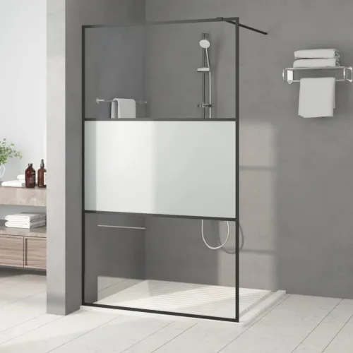 Pregrada za tuš crna 115 x 195 cm s napola mutnim staklom ESG - Crna 115 x 195 cm napola matirano Cijena