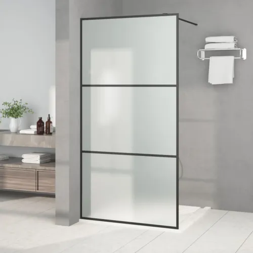 Pregrada za tuš crna 100 x 195 cm s mutnim staklom ESG - Crna 100 x 195 cm Matirano Cijena