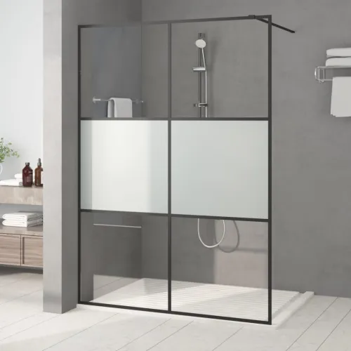 Pregrada za tuš crna 140 x 195 cm s napola mutnim staklom ESG - Crna 140 x 195 cm napola matirano Cijena