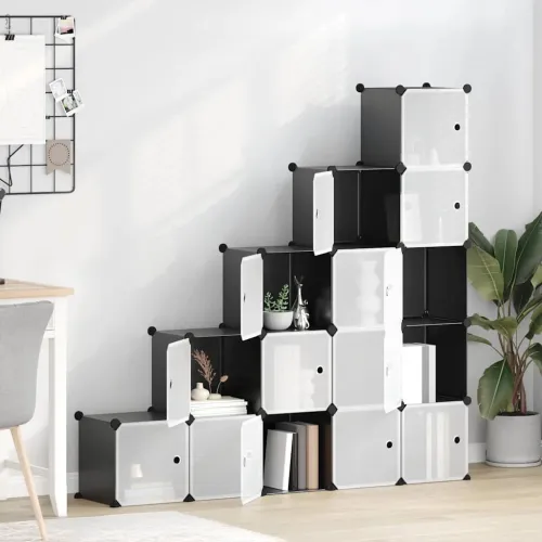 Kockasti organizator za pohranu s 15 kocki i vratima crni PP - Crna i prozirna 156 x 31.5 x 153.5 cm 1 1 Cijena