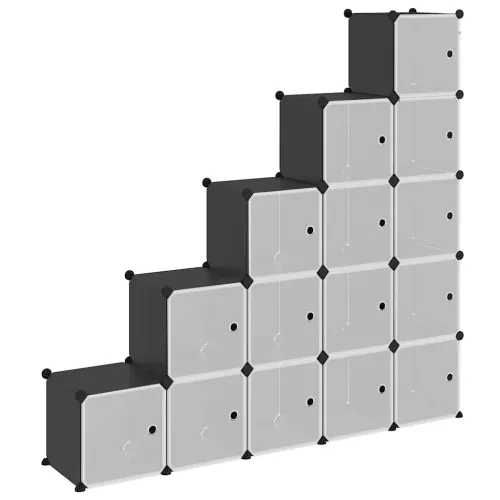 Kockasti organizator za pohranu s 15 kocki i vratima crni PP - Crna i prozirna 156 x 31.5 x 153.5 cm 1 1 Cijena