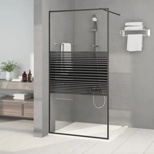 Pregrada za tuš crna 100 x 195 cm s prozirnim staklom ESG - Crna 100 x 195 cm Prugasta Cijena