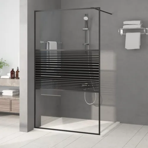 Pregrada za tuš crna 115 x 195 cm s prozirnim staklom ESG - Crna 115 x 195 cm Prugasta Cijena