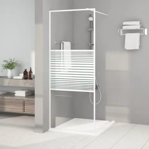 Pregrada za tuš bijela 80 x 195 cm s prozirnim staklom ESG - Bijela 80 x 195 cm Prugasta Cijena