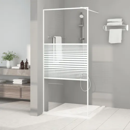 Pregrada za tuš bijela 90 x 195 cm s prozirnim staklom ESG - Bijela 90 x 195 cm Prugasta Cijena