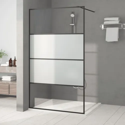 Pregrada za tuš crna 115 x 195 cm s napola mutnim staklom ESG - Crna 115 x 195 cm napola matirano Cijena
