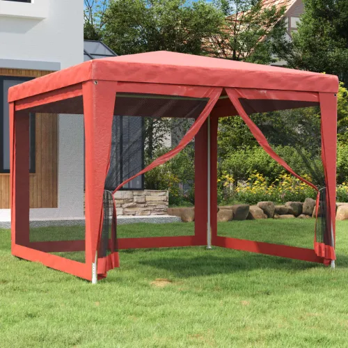Šator za svadbe - šator za zabave s 4 mrežasta bočna zida crveni 3 x 3 m HDPE - Crvena 3 x 3 m s 4 bočna zida Cijena
