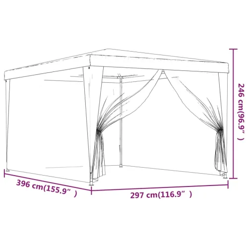 Šator za svadbe - šator za zabave s 4 mrežasta bočna zida crveni 3 x 4 m HDPE - Crvena 3 x 4 m s 4 bočna zida Cijena
