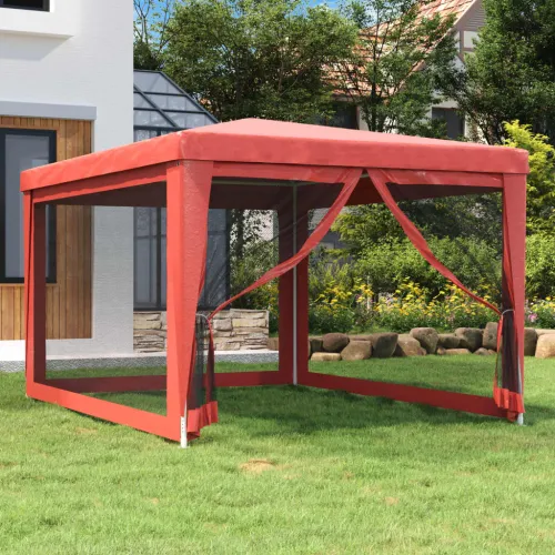 Šator za svadbe - šator za zabave s 4 mrežasta bočna zida crveni 3 x 4 m HDPE - Crvena 3 x 4 m s 4 bočna zida Cijena