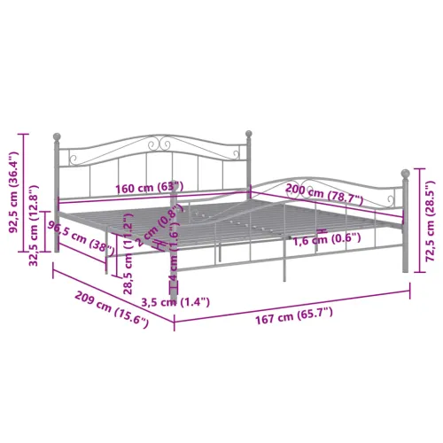 Okvir za krevet sivi metalni 160 x 200 cm - Siva 160 x 200 cm Cijena