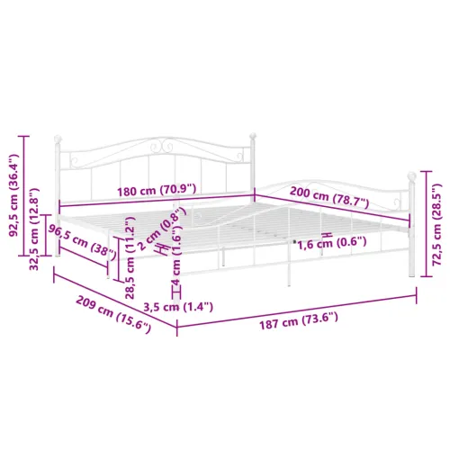 Okvir za krevet bijeli metalni 180 x 200 cm - Bijela 180 x 200 cm Cijena