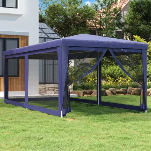 Šator za svadbe - šator za zabave sa 6 mrežastih bočnih zidova plavi 3 x 6 m HDPE - Plava 3 x 6 m 1 sa 6 bočnih stranica Cijena