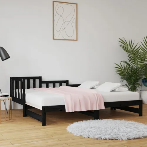 Dnevni ležaj na izvlačenje crni 90x190 cm masivna borovina - Crna 90 x 190 cm Cijena