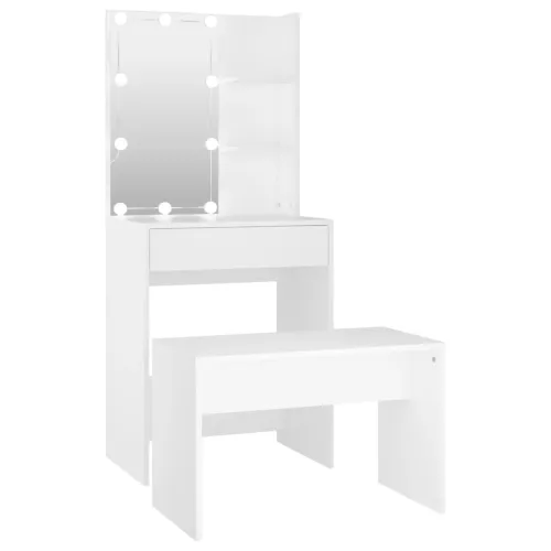 Set toaletnog stolića LED bijeli od konstruiranog drva - Bijela 60 x 40 x 140 cm 1 Bijela Cijena