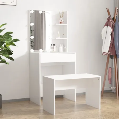 Set toaletnog stolića LED bijeli od konstruiranog drva - Bijela 60 x 40 x 140 cm 1 Bijela Cijena