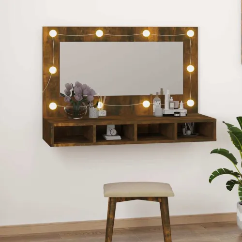 Ormarić s ogledalom LED boja dimljenog hrasta 90 x 31,5 x 62 cm - Dimljeni hrast Cijena
