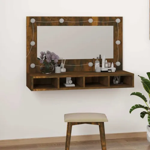 Ormarić s ogledalom LED boja dimljenog hrasta 90 x 31,5 x 62 cm - Dimljeni hrast Cijena
