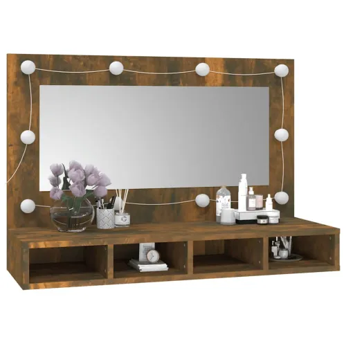 Ormarić s ogledalom LED boja dimljenog hrasta 90 x 31,5 x 62 cm - Dimljeni hrast Cijena