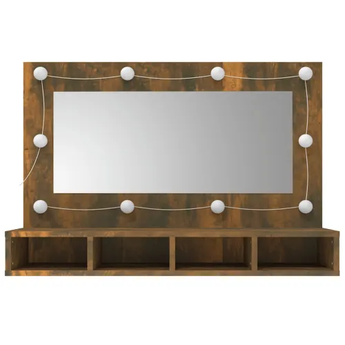 Ormarić s ogledalom LED boja dimljenog hrasta 90 x 31,5 x 62 cm - Dimljeni hrast Cijena