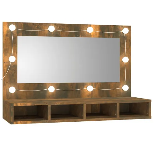 Ormarić s ogledalom LED boja dimljenog hrasta 90 x 31,5 x 62 cm - Dimljeni hrast Cijena