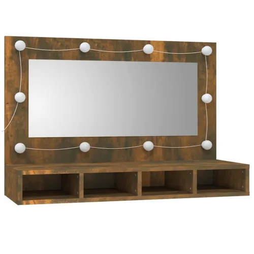 Ormarić s ogledalom LED boja dimljenog hrasta 90 x 31,5 x 62 cm - Dimljeni hrast Cijena