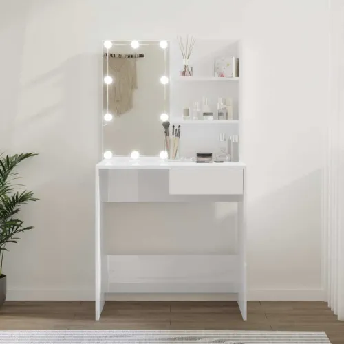 Toaletni stolić s LED svjetlima sjajni bijeli 74,5x40x141 cm - Visoko sjajno bijela 1 Visoko sjajno bijela Cijena