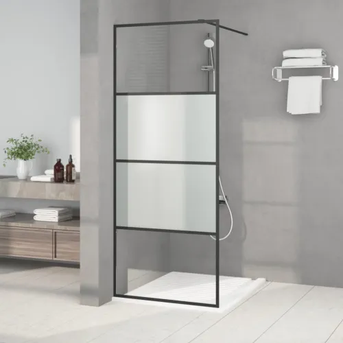 Pregrada za tuš crna 80 x 195 cm s napola mutnim staklom ESG - Crna 80 x 195 cm napola matirano Cijena