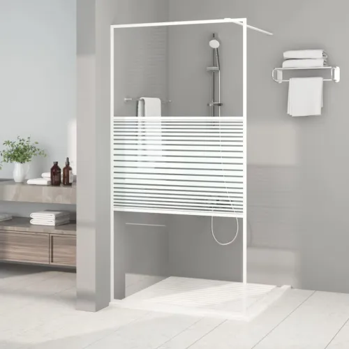 Pregrada za tuš bijela 100 x 195 cm s prozirnim staklom ESG - Bijela 100 x 195 cm Prugasta Cijena