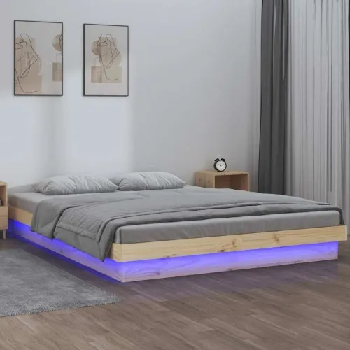 LED okvir kreveta 135 x 90 cm bračni od masivnog drva - Prirodna 135 x 190 cm Cijena