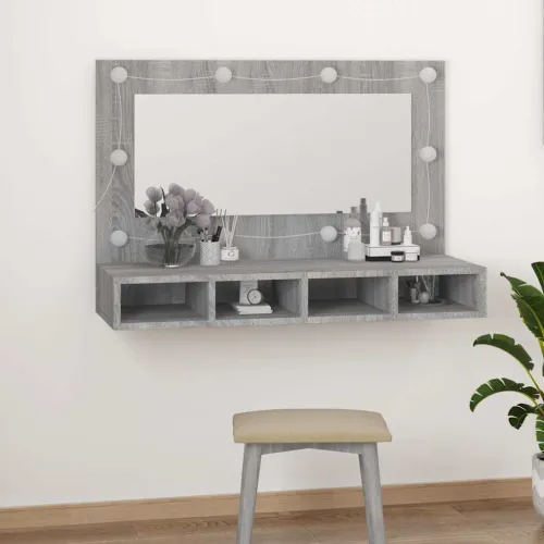 Ormarić s ogledalom LED boja hrasta sonome 90x31,5x62 cm - Sivi hrast sonoma Cijena