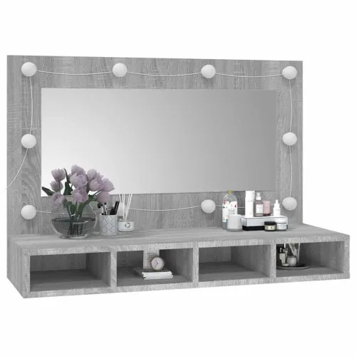 Ormarić s ogledalom LED boja hrasta sonome 90x31,5x62 cm - Sivi hrast sonoma Cijena