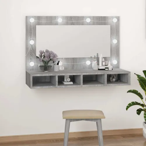 Ormarić s ogledalom LED boja hrasta sonome 90x31,5x62 cm - Sivi hrast sonoma Cijena