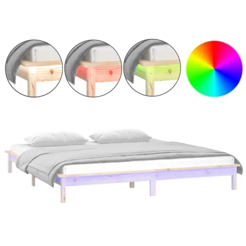 LED okvir kreveta 150 x 200 cm veliki bračni od masivnog drva - Prirodna 150 x 200 cm Cijena