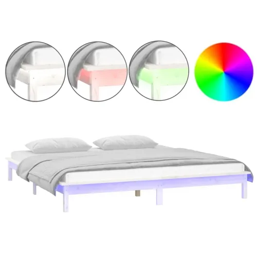 LED okvir kreveta bijeli 150 x 200 cm bračni od masivnog drva - Bijela 150 x 200 cm Cijena