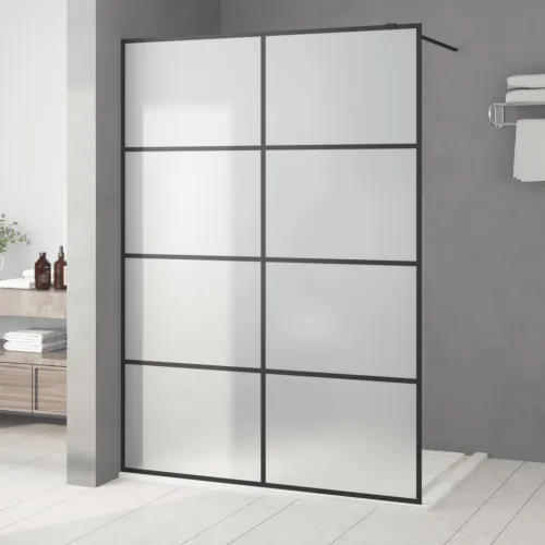 Pregrada za tuš crna 140 x 195 cm s mutnim staklom ESG - Crna 140 x 195 cm Matirano Cijena