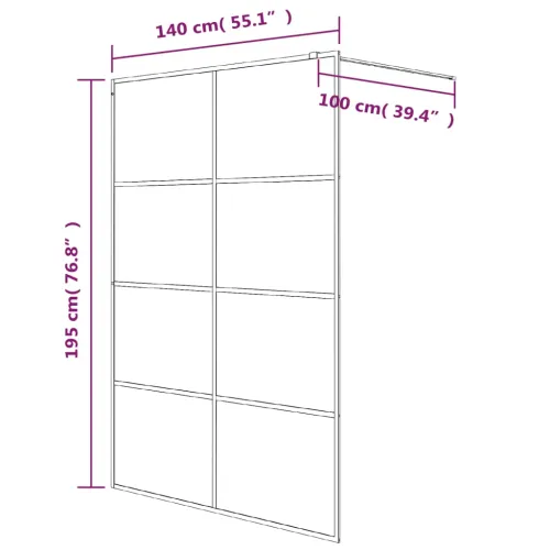 Pregrada za tuš crna 140 x 195 cm s mutnim staklom ESG - Crna 140 x 195 cm Matirano Cijena
