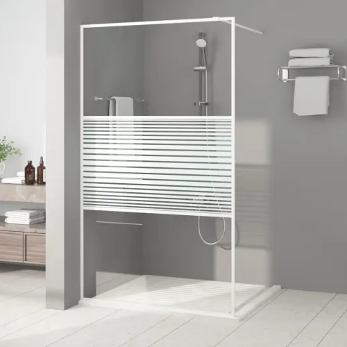 Pregrada za tuš bijela 115 x 195 cm s prozirnim staklom ESG - Bijela 115 x 195 cm Prugasta Cijena