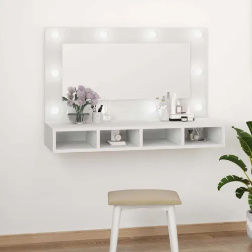 Ormarić s ogledalom i LED svjetlima bijeli 90 x 31,5 x 62 cm - Bijela Cijena