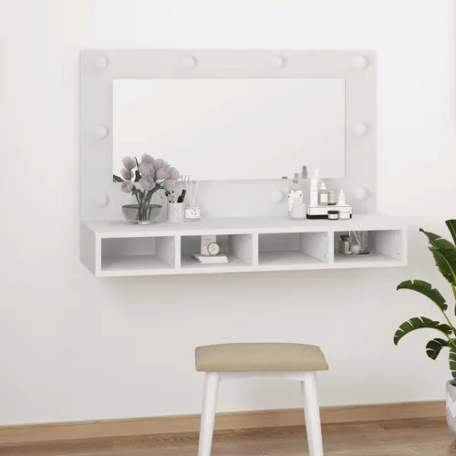 Ormarić s ogledalom i LED svjetlima bijeli 90 x 31,5 x 62 cm - Bijela Cijena