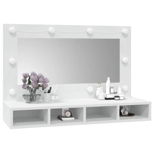 Ormarić s ogledalom i LED svjetlima bijeli 90 x 31,5 x 62 cm - Bijela Cijena