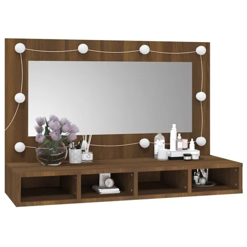 Ormarić s ogledalom LED boja smeđeg hrasta 90x31,5x62 cm - Smeđi hrast Cijena