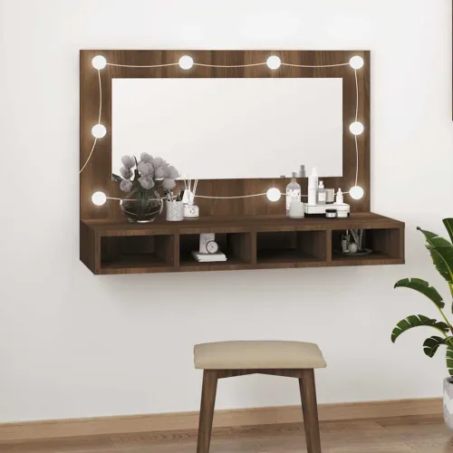 Ormarić s ogledalom LED boja smeđeg hrasta 90x31,5x62 cm - Smeđi hrast Cijena