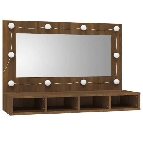 Ormarić s ogledalom LED boja smeđeg hrasta 90x31,5x62 cm - Smeđi hrast Cijena