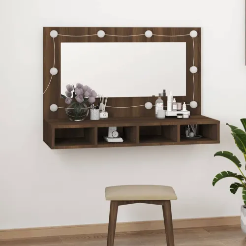 Ormarić s ogledalom LED boja smeđeg hrasta 90x31,5x62 cm - Smeđi hrast Cijena