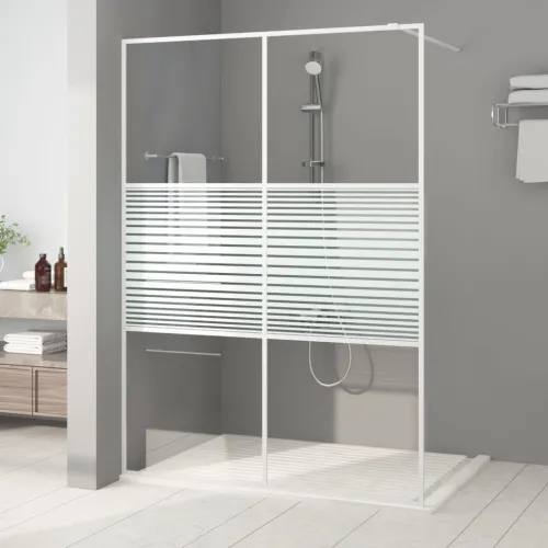 Pregrada za tuš bijela 140 x 195 cm s prozirnim staklom ESG - Bijela 140 x 195 cm Prugasta Bijela Cijena